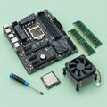 Isometric computer components and screwdriver illustration