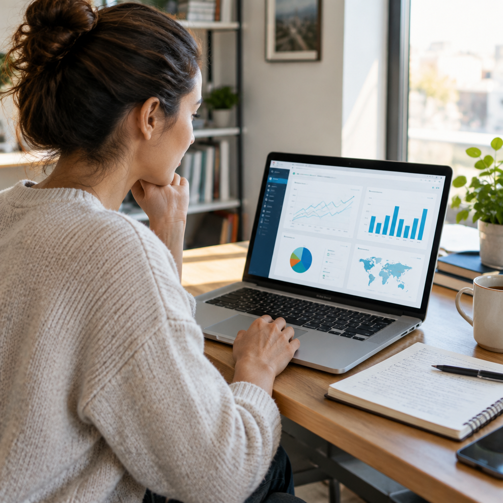 Learner reviewing marketing analytics on a laptop