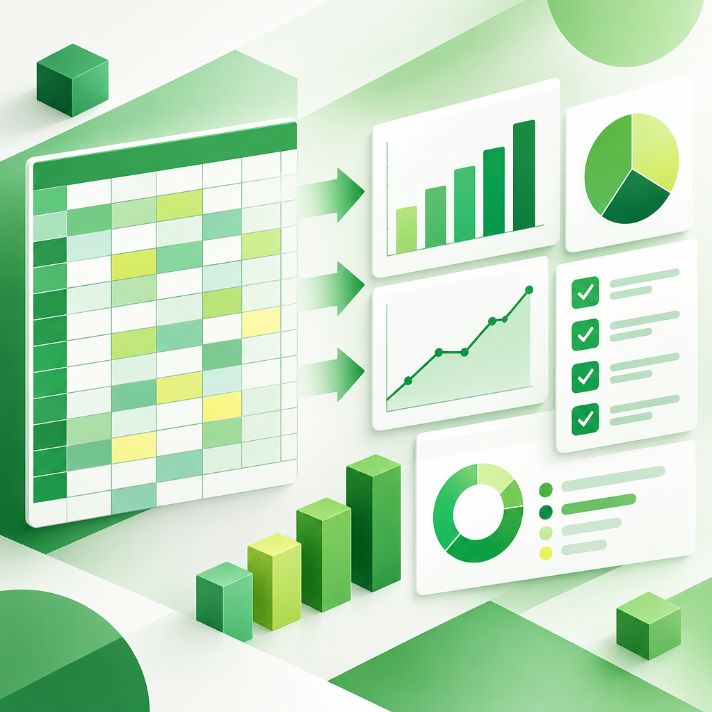 Green spreadsheet grid turning into charts