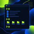 Glowing terminal prompt and folder icons