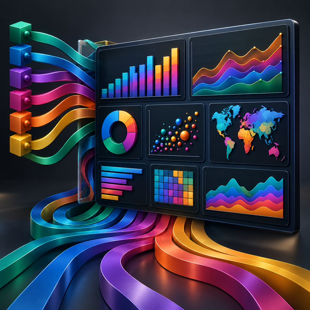 Vibrant analytical charts forming a data dashboard