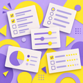 Survey cards with checkboxes and results chart