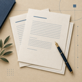 Business document pages and pen illustration