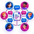 Connected speech bubbles and shared documents