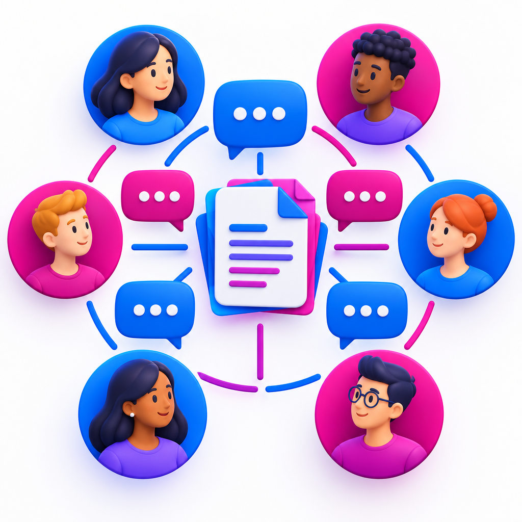 Connected speech bubbles and shared documents
