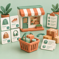 Miniature online storefront with product and order cards