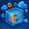 Stacked software containers with a developer terminal motif