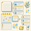 Modular digital notes, calendar and tasks mosaic