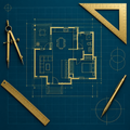 Architectural floor plan on deep teal blueprint