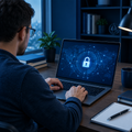 Learner studying cybersecurity on a laptop