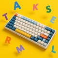 Keyboard on a bright yellow background for typing skills