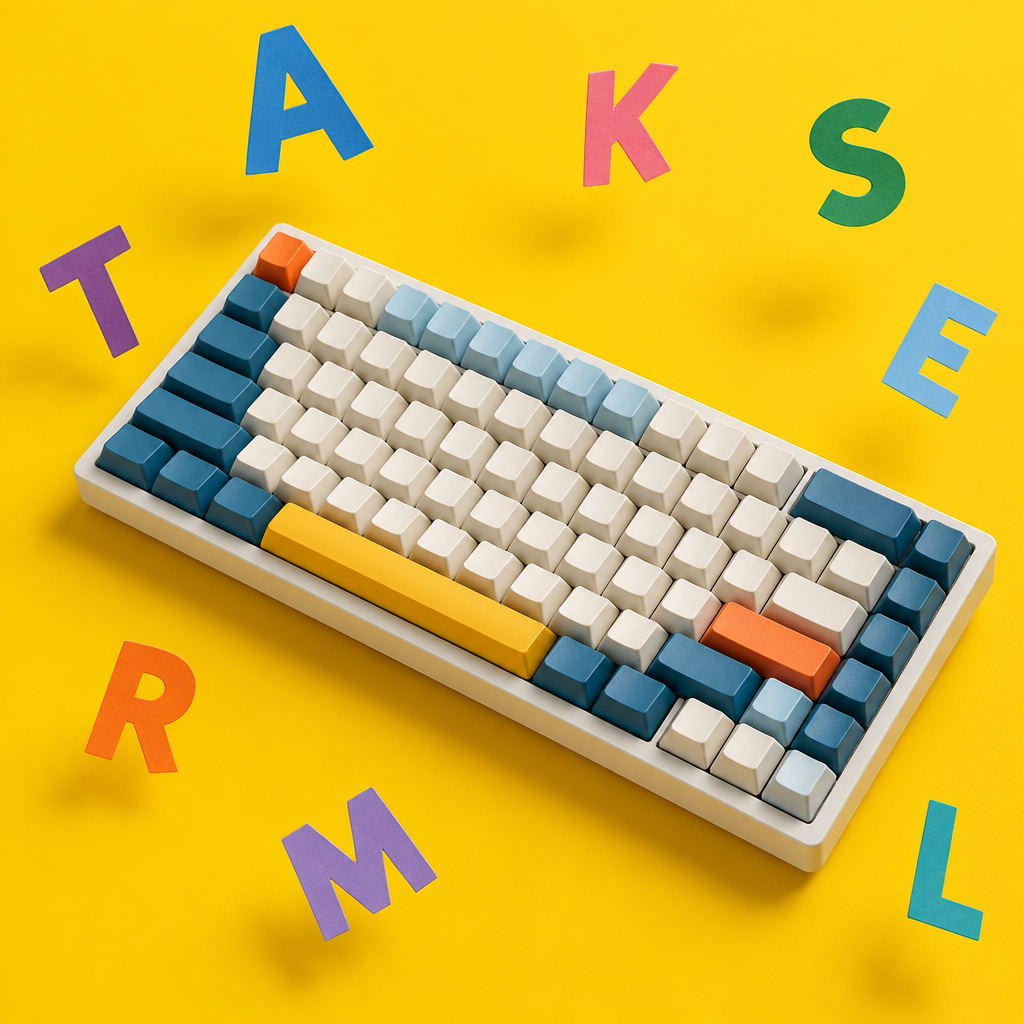 Keyboard on a bright yellow background for typing skills