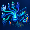 Abstract website traffic paths flowing into charts