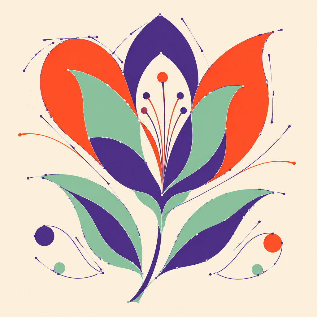 Colorful vector paths forming an abstract flower