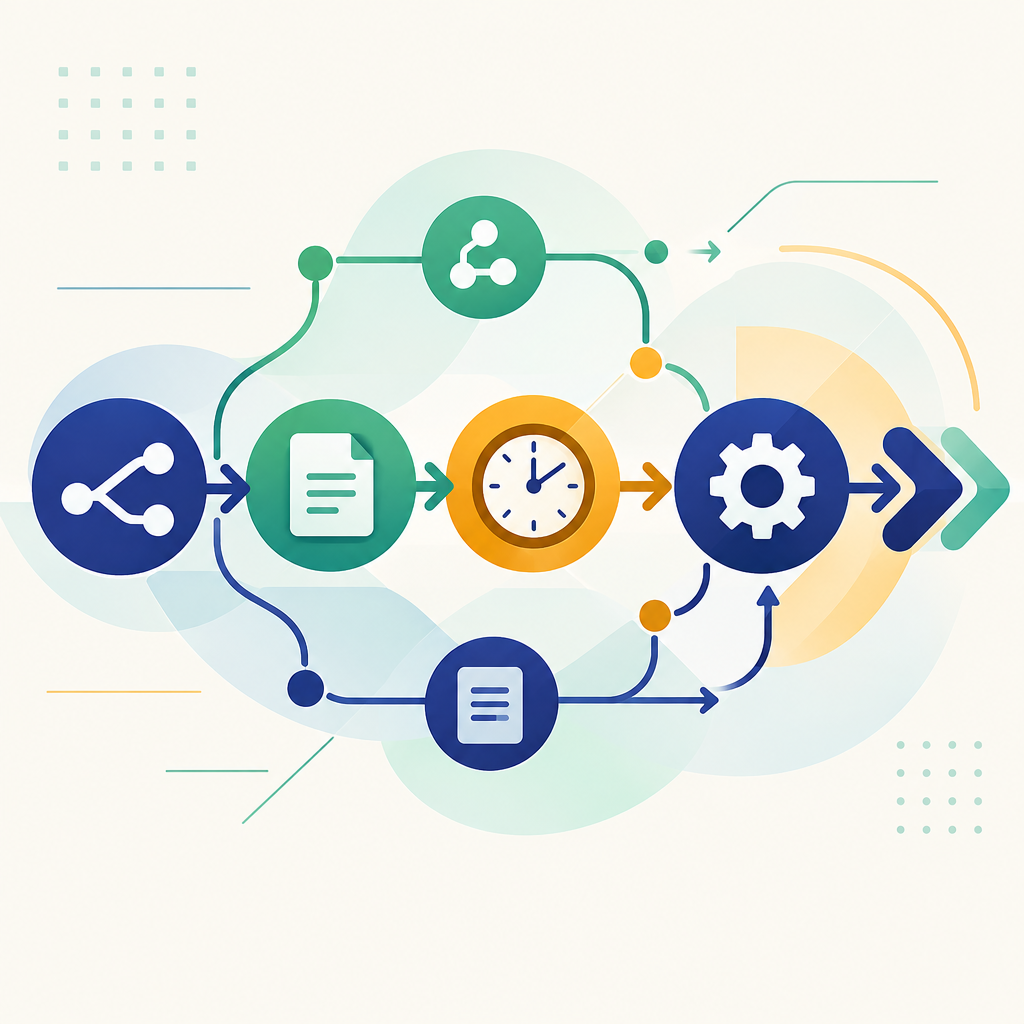 Colorful connected workflow nodes and arrows