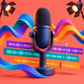 Microphone with colorful waveform ribbons