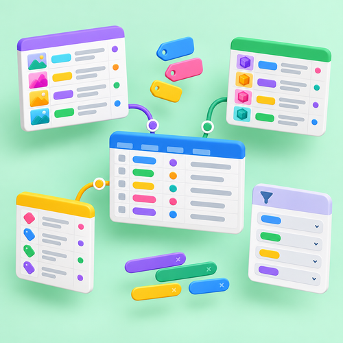 Colorful connected database tables and views