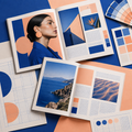 Magazine page spreads with typography grids